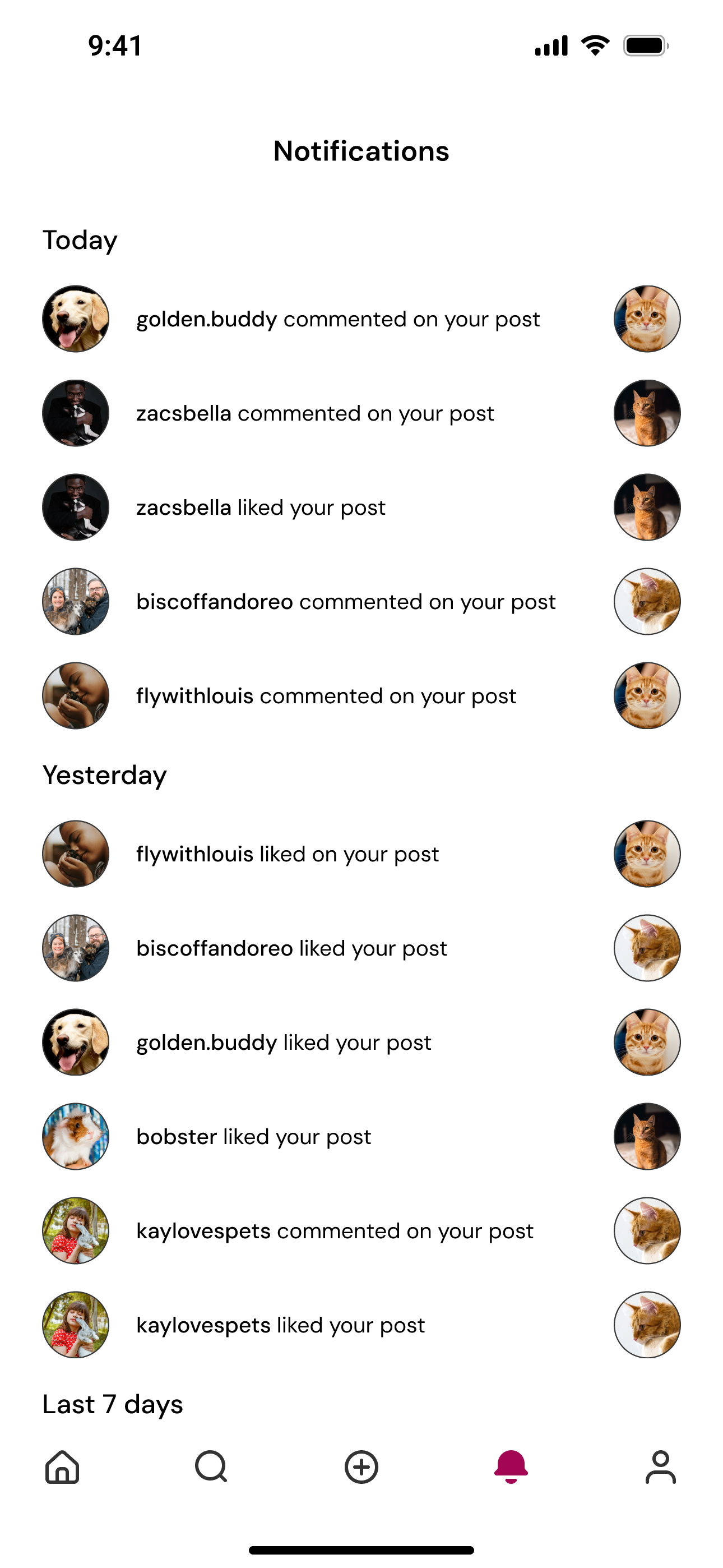 Finalized notifications page design