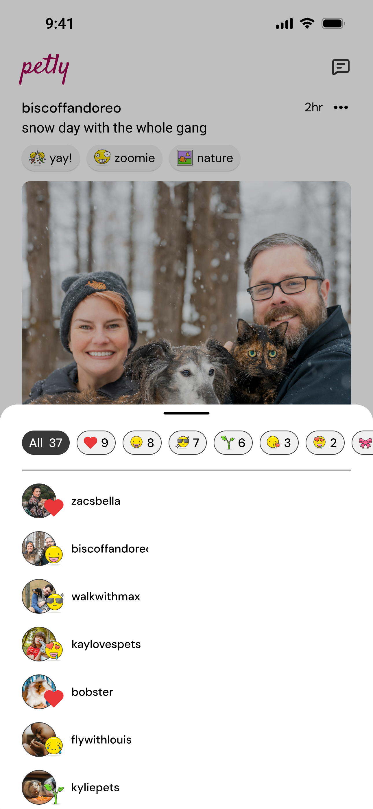 Finalized reactions page design
