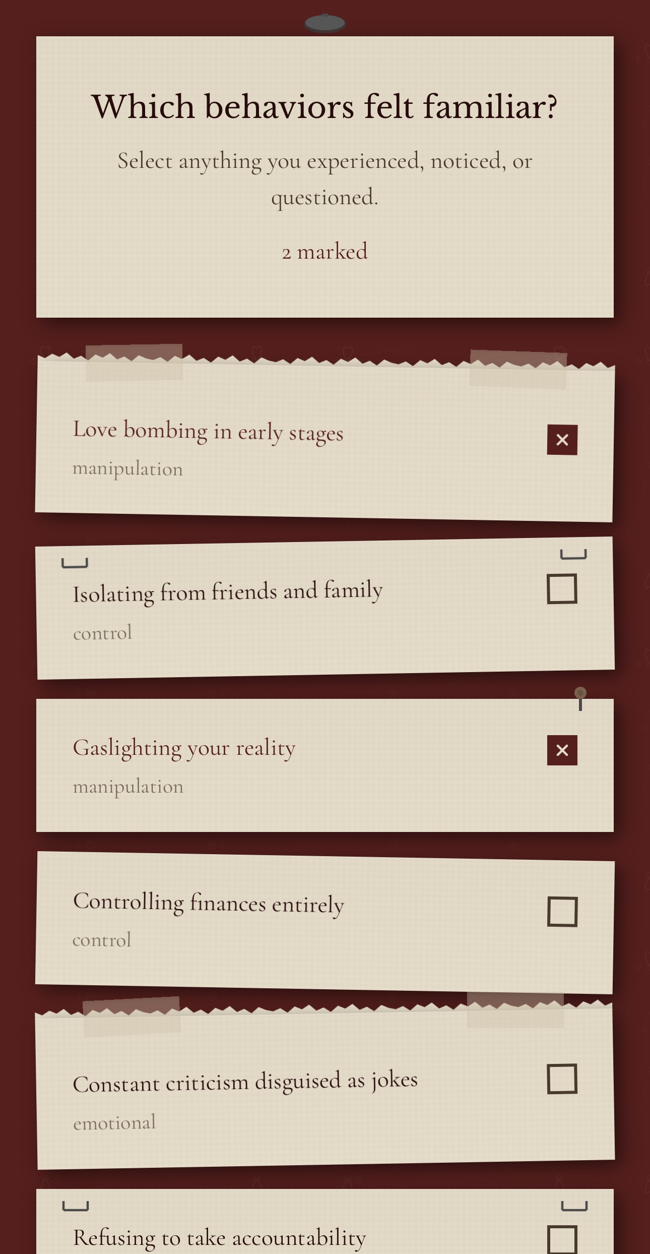 Red flag selection screen